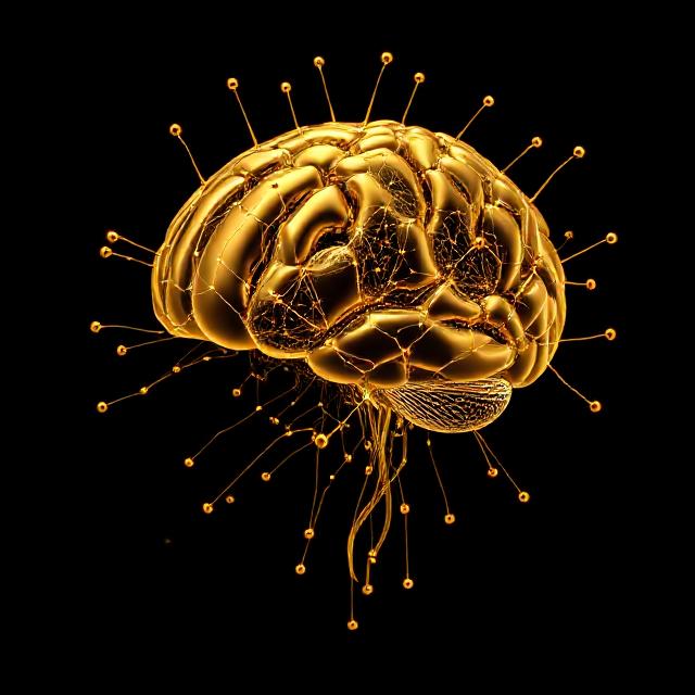 Luxury AI gold brain with neural connections